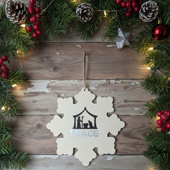 Wood Snow Flake Nativity Wall Decor - Picture 2 of 2